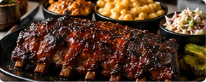 Glazed barbecue ribs with sides